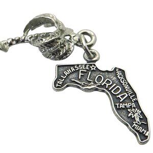 Vintage Sterling Silver Map of Florida Travel Charm with Palm Tree